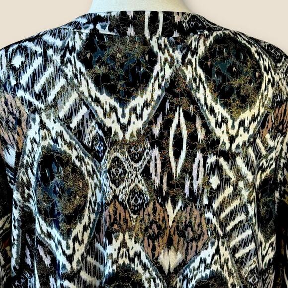 DressBarn Vintage 3/4 Sleeves Beaded V Neck Jersey Top Blouse Size 22/24 Ikat - Picture 9 of 13